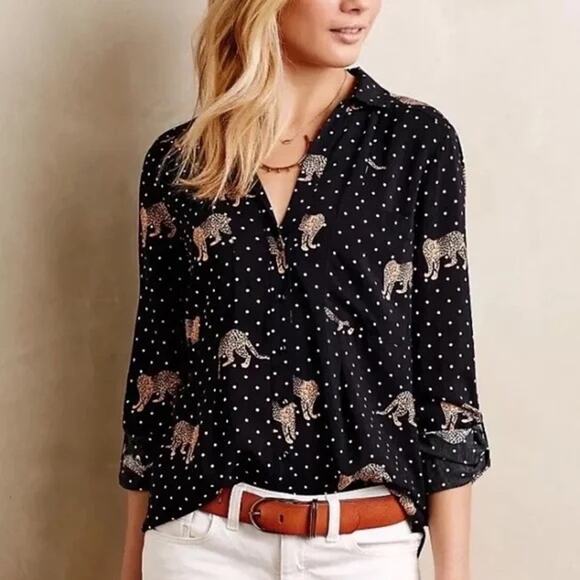 Anthropologie Maeve Casia Leopard Cheetah Dot Print Blouse Size 4 - Picture 1 of 12